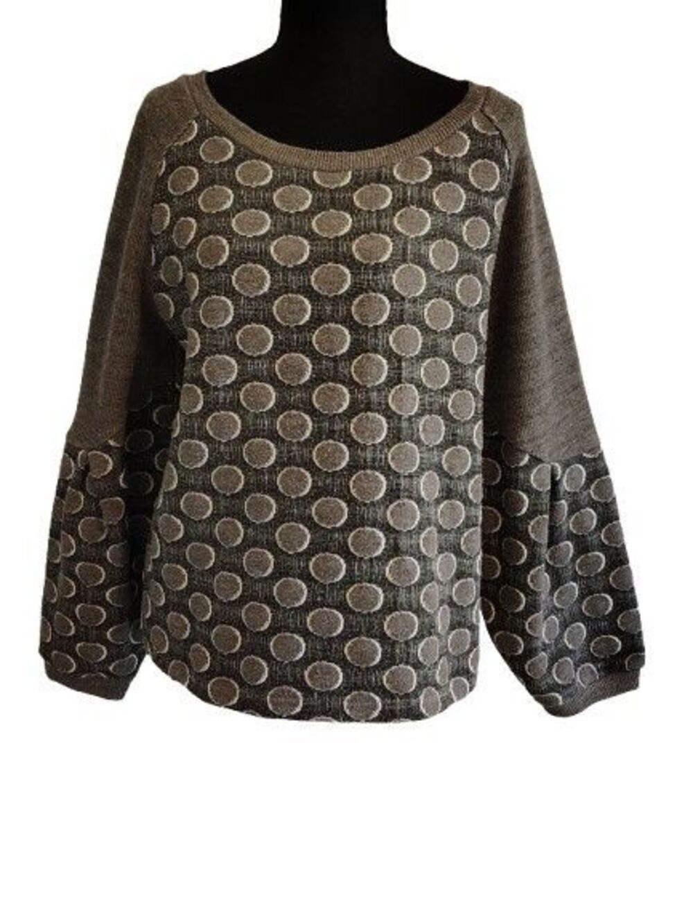 ​Anthropologie Lili's Closet Grey Polka Dot Raglan Knit Sweater Top Small